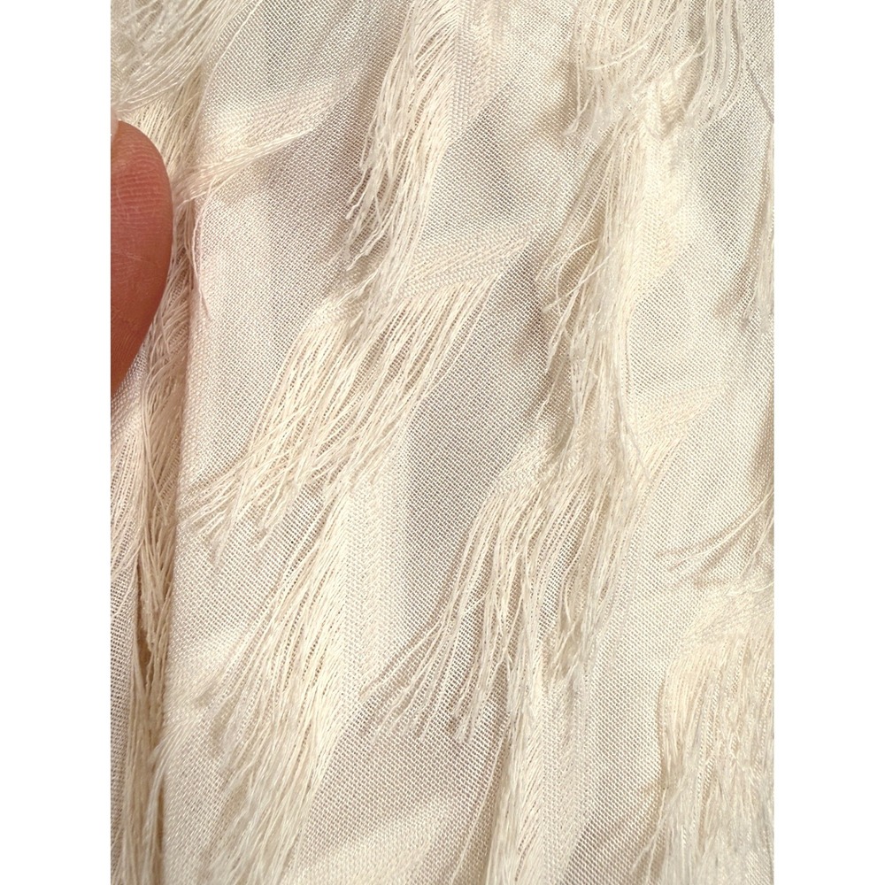 Chicos 4 / 20 Eyelash Fringe Feathered Long Sleeve Peasant Blouse Cream Boho - Picture 6 of 11